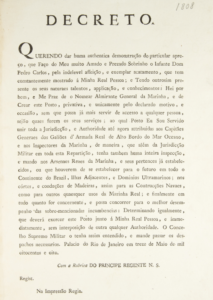 Decreto criando o posto de Almirante-General da Marinha, pelo Príncipe Regente Dom João