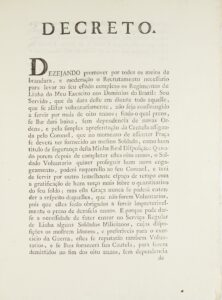 Decreto sobre os voluntários régios no Brasil, pelo Príncipe Regente Dom João
