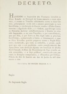 Carta Régia participando à Mesa do Desembargo do Paço a declaração de guerra aos Franceses, pelo Príncipe Regente Dom João