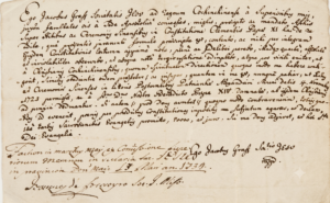Documento manuscrito com três linhas autógrafas, assinado. Coassinatura da renúncia aos ritos chineses. Província de Dong Nai (Vietnã), 13 de maio de 1744, por João de Loureiro (1717-1791).