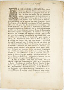 Álvara de revogação de penas a escravizados nas minas. Rio de Janeiro, Impressão Régia, 1808, por Príncipe Regente Dom João (1767–1826)